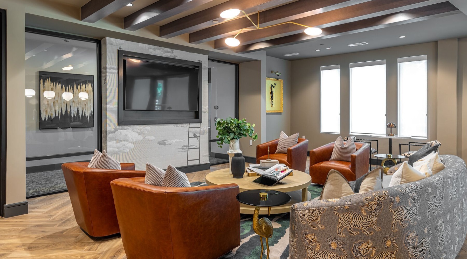 clubhouse with tv and a couch